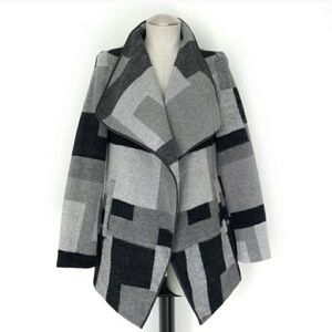 French Connection Black and Gray Color Block‎ Cardigan Coat